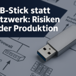 Alt="USB-Stick in der Fertigung statt sicherer Netzwerkanbindung – Beispiel aus der OT-Sicherheit"